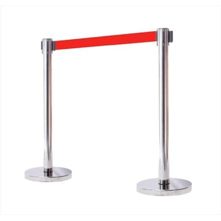 Vic Crowd Control Inc VIP Crowd Control 1007 12 in. Flat Base Mirror Post Retractable Belt Stanchion - 6.5 ft. Red Belt 1007